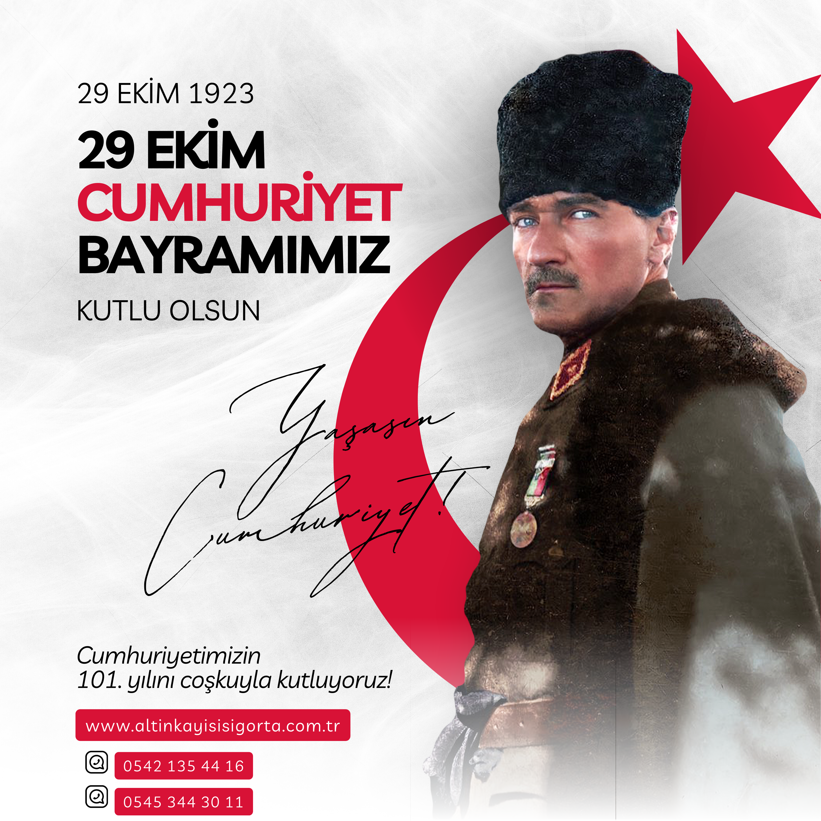 🇹🇷 29 Ekim Cumhuriyet Bayramı’nı Gururla Kutluyoruz! 🇹🇷
Gazi Mustafa Kemal Atatürk ve silah arkadaşlarının öncülüğünde, aziz milletimizin tüm zorluklara göğüs gererek kurduğu Türkiye Cumhuriyeti'nin 100. yılını büyük bir gurur ve coşku ile kutluyoruz! 29 Ekim 1923’te ilan edilen Cumhuriyet, bizlere bağımsızlık ve hürriyet içinde yaşama şansını veren en büyük armağandır. Bugün, Atatürk'ün “En Büyük Eserim” dediği Cumhuriyetimizin, birlik ve beraberlik içinde, tüm vatandaşlarına huzur ve refah sağladığına tanıklık ediyoruz. 💫  Cumhuriyet, yalnızca bir yönetim biçimi değil; aynı zamanda çağdaşlaşma, bilim, eğitim, özgürlük ve demokrasi yolunda ilerleyişimizin teminatıdır. Her birimiz, bu değerlere sahip çıkmak, gelecek nesillere aktarmak ve Türkiye’mizi daha güçlü yarınlara taşımak için büyük bir sorumluluk taşımaktayız. 💪💙  Bu anlamlı günde, Cumhuriyetimizi yaşatmak ve geliştirmek için bizlere düşen en büyük görev, bağımsızlık uğruna canını feda eden şehitlerimizi, gazilerimizi ve Cumhuriyet’in temellerini atan büyük önder Mustafa Kemal Atatürk’ü saygı, minnet ve rahmetle anmaktır. 🙏🇹🇷  Cumhuriyet, bizlere bırakılan en değerli miras ve aynı zamanda geleceğe umutla bakmamızı sağlayan yegane güçtür. Bu yüzden Cumhuriyet değerlerine her zaman sahip çıkacak, onu yaşatacak ve ilerleteceğiz! Yaşasın Cumhuriyet, yaşasın Türkiye!  🇹🇷 Nice 100 yıllara, Cumhuriyetimizin 100. yılı kutlu olsun! 🇹🇷
📸💬 Sizler de bu özel günü paylaşarak Cumhuriyet coşkusuna katılabilirsiniz! 29 Ekim Cumhuriyet Bayramı’nı siz nasıl kutluyorsunuz? Yorumlarda buluşalım!  #29Ekim #CumhuriyetBayramı #Cumhuriyet100Yıl #Atatürk #MustafaKemalAtatürk #Cumhuriyetimizin100Yılı #TürkiyeninGururu #VatanSevgisi #Bağımsızlık #Özgürlük #CumhuriyetDeğerleri #TürkiyeCumhuriyeti #GururDuyuyoruz #BirlikBeraberlik #GeleceğeUmut #CumhuriyetimiziYaşatacağız 🎉🇹🇷